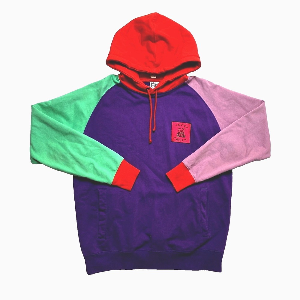 Teddy Fresh Hoodie Mens Medium Red Green Purple Pullover Sweatshirt